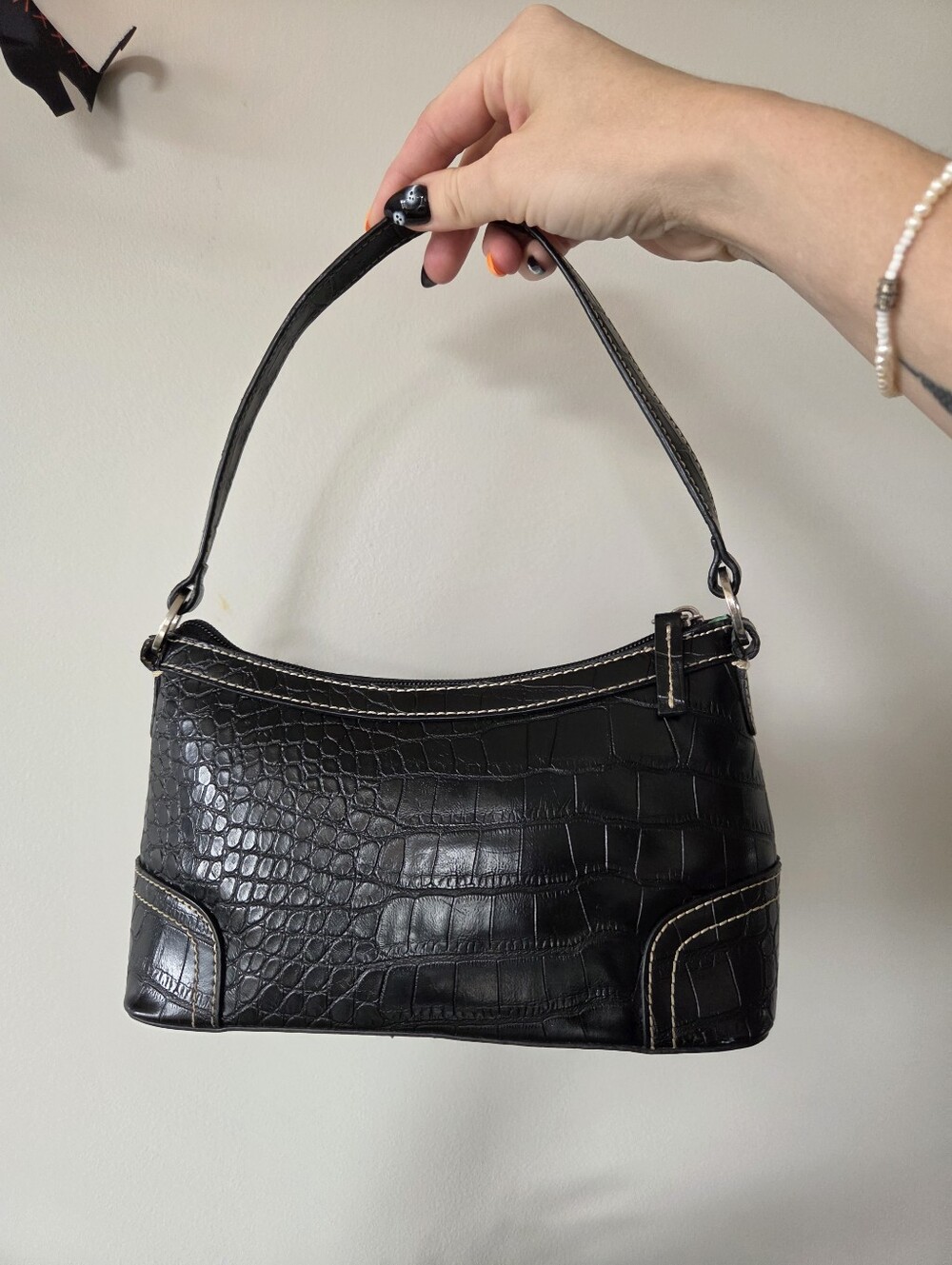 Y2K Tommy Hilfiger Faux Black Crocodile Pattern Shoulder Demi Bag *Read Conditio